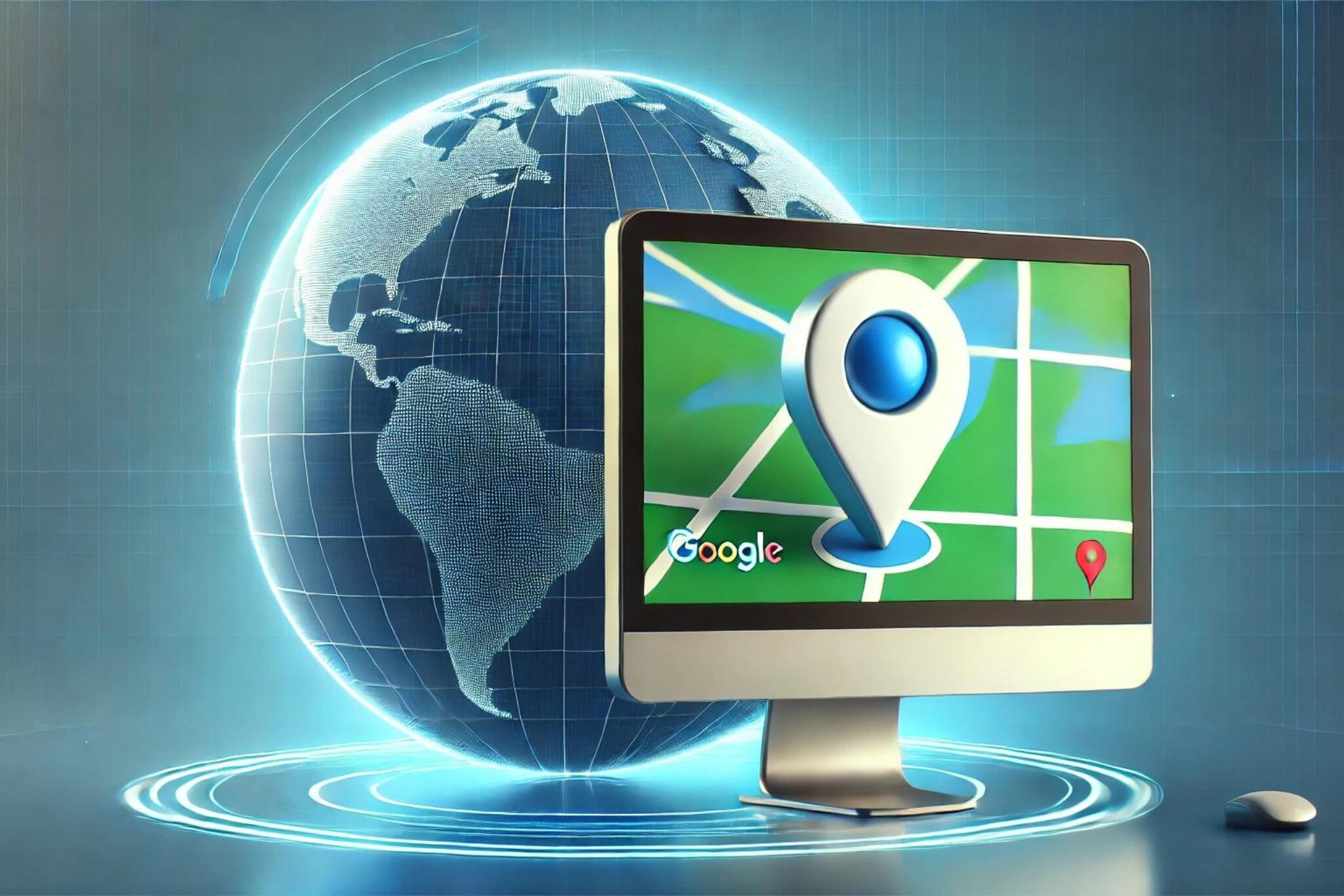 For the google business profile optimization section: image of a globe with a Google Map image overlapping it.